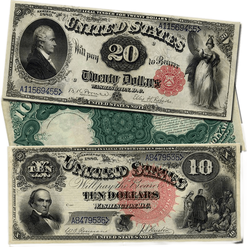 3 different U.S. notes overlapping