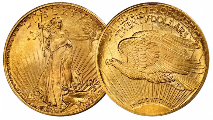Face and Reverse of the St. Gaudens 20 Dolalrs Gold Coin