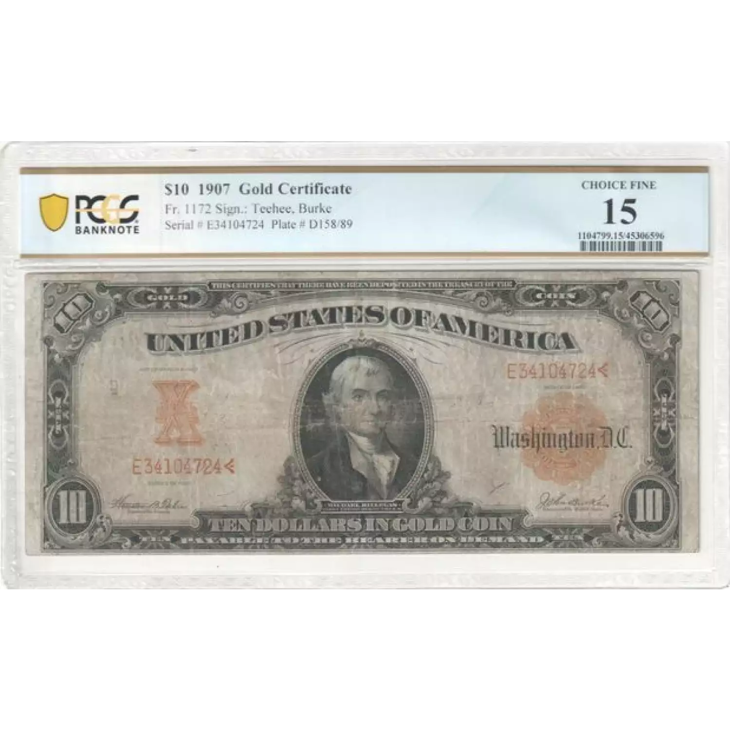 $10 1907 Gold Gold Certificates 1172
