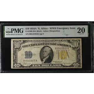$10 1934-A yellow seal Emergency Notes Issued During WW2 2309