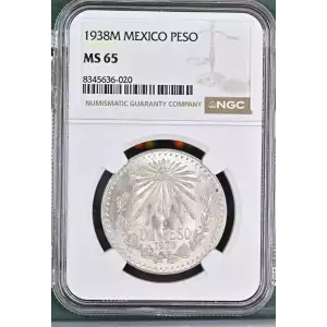 1938 Mexico 1 Peso Silver Coin - NGC MS65 (2)