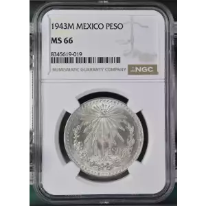 1943 Mexico 1 Peso Silver Coin - NGC MS66 (3)