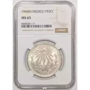 1944 Mexico 1 Peso Silver Coin - NGC MS65 (2)