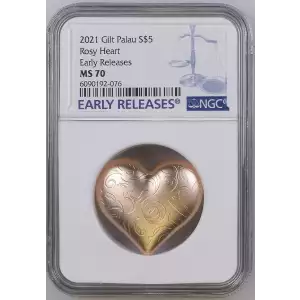 2021 Palau Rosy Heart Gilt 1 oz Silver Coin - NGC MS70 Early Releases