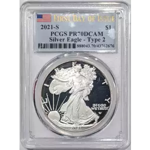 2021-S $1 Silver Eagle - Type 2 First Day of Issue, DCAM