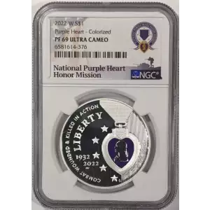 2022 W Purple Heart Commemorative Proof Silver Dollar - NGC PF69 Ultra Cameo