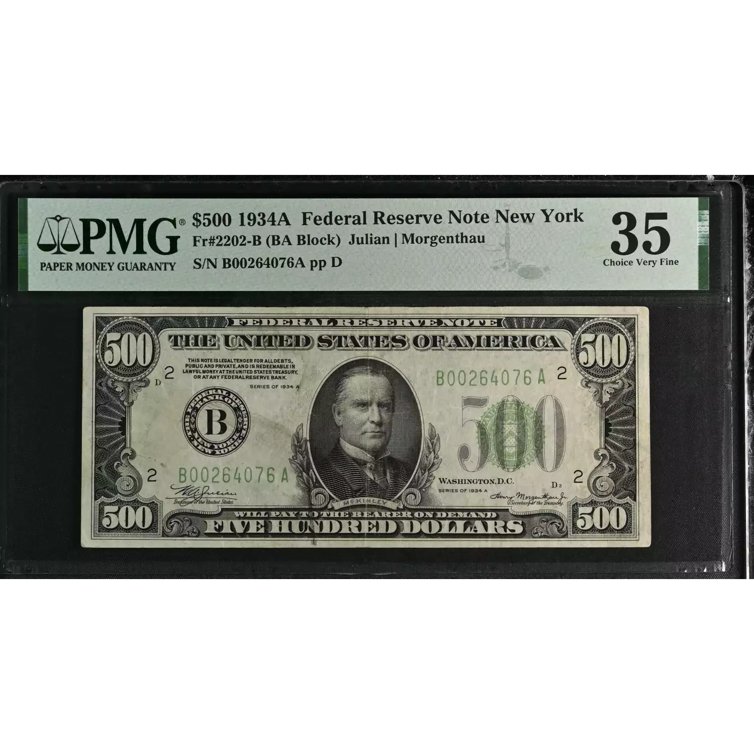 $500 1934-A.  High Denomination Notes 2202-B