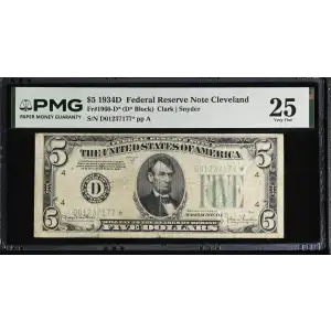$5 1934-D. blue-Green seal. Small Size $5 Federal Reserve Notes 1960-D* (2)