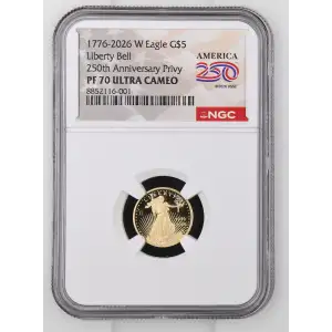 1776-2026 $5 Proof American Gold Eagle 1/10 oz Liberty Bell Privy 26EE (2)