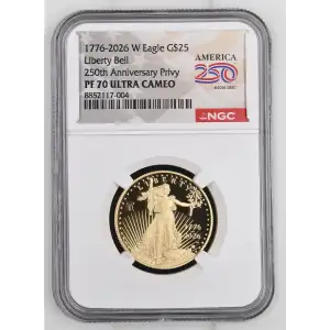 1776-2026 $25 Proof American Gold Eagle 1/2 oz Liberty Bell Privy NGC PF70 (2)