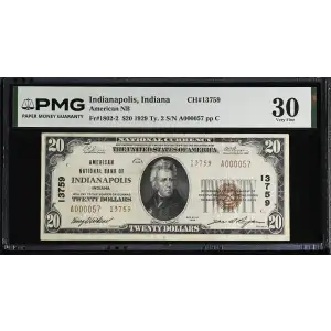 $20 1929 small brown seal. Small National Bank Notes 1802-2 (2)