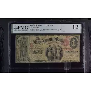 $1 original Red with rays, red serial no., without bank charter no. First Charter Period 380b